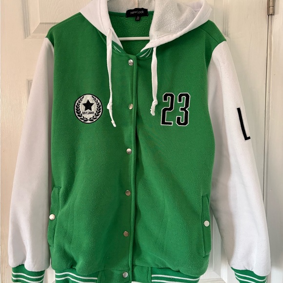 New Look 2X Green Varsity Jacket Hooded 23 LA Y2K Streetwear - Picture 3 of 7